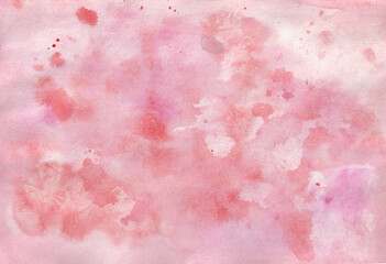 Pink hand drawn watercolor backgrownd. Pink background with red splatters. 
