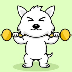 Naklejka na ściany i meble Vector illustration of premium cute dog doing sport lifting gold