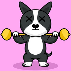 Fototapeta na wymiar Vector illustration of premium cute dog doing sport lifting gold