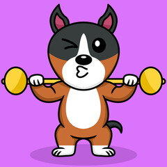 Vector illustration of premium cute dog doing sport lifting gold