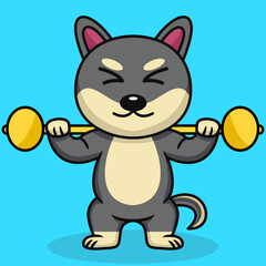 Obraz na płótnie Canvas Vector illustration of premium cute dog doing sport lifting gold