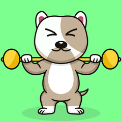 Vector illustration of premium cute dog doing sport lifting gold
