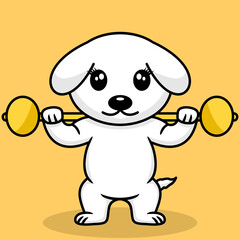 Vector illustration of premium cute dog doing sport lifting gold