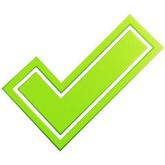 green check mark approve symbol on transparent background. 3D Illustration