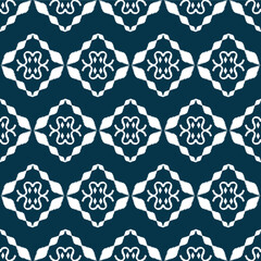 Ikat ethnic background vector. Seamless pattern of white geometrics on nav blue background.