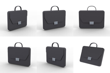 3d illustration of turntable view of leather briefcase transparent background.
