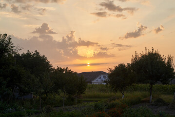 Rising sun among the clouds in the sky