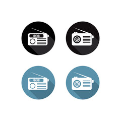 Radio icons are designed in a simple, trendy flat style. audio advertisement icon in 4 styles in vector format on a white background.