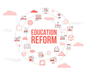 education reform concept with icon set template banner and circle round shape