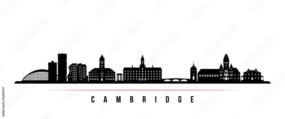 Wall mural Cambridge skyline horizontal banner. Black and white silhouette of Cambridge, Massachusetts. Vector template for your design.