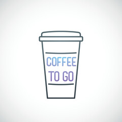 Coffee to go emblem in simple line style. Coffee cup icon. Stock vector illustration.