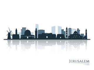 Jerusalem skyline silhouette with reflection. Landscape Jerusalem, Israel. Vector illustration.