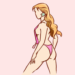 girl in pink bikini vector for card illustration decoration