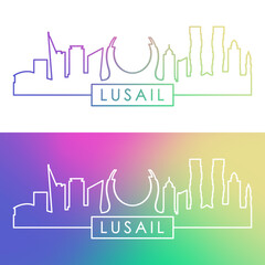 Lusail skyline. Colorful linear style. Editable vector file.