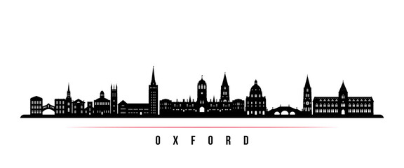 Oxford skyline horizontal banner. Black and white silhouette of Oxford, UK. Vector template for your design.