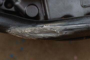 Scratches and dents on the motorcycle frame