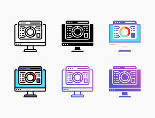 Infographic icon set with different styles. Style line, outline, flat, glyph, color, gradient. Can be used for digital product, presentation, print design and more.