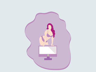 sexy girl with a personal computer illustration for ad, print, internet