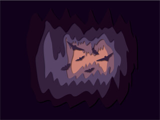 cave and bat papercut illustration .halloween paper cut poster