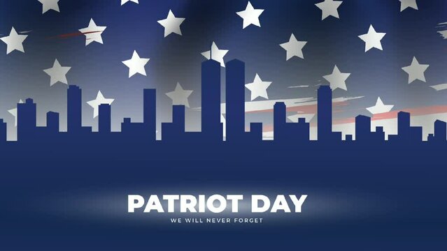 US Patriot Day illustration. patriotic templates for footage. American flag, holiday message. We will never forget the Victims of 9.11 Terrorist Attacks