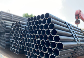 high quality galvanized steel pipe or aluminum tubes and chrome stainless steel in piles waiting to...