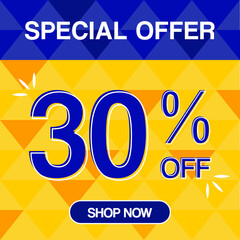 20% percent discoint special offer tag oranje and blue background shop now