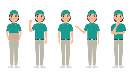 女性配達員のポーズ集