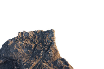 Cliff stone located part of the mountain rock isolated on white background.Mock up the pedestal