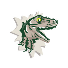 Fototapeta premium Raptor Head Breaking Out Wall Retro