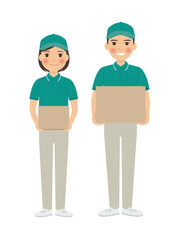 荷物を持った配達員　男女ペア