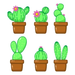 Foto auf Alu-Dibond Kaktus im Topf Set of cactus on pot illustration