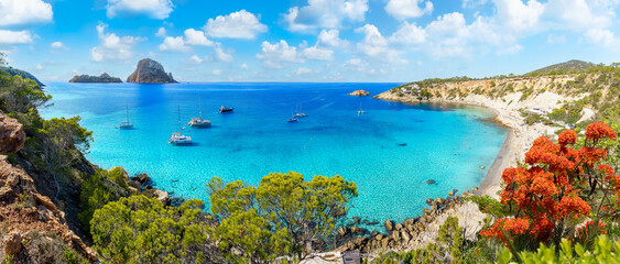 Landscape with Cala d’Hort, Ibiza islands, Spain