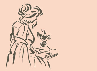 Fototapeta na wymiar woman reading vector for card illustration decoration