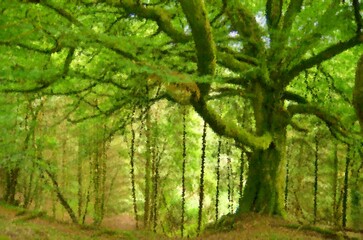 tree in the forest digital painted art 