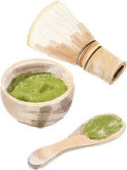 green tea in a wooden spoon