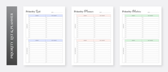 Priority Matrix Planner. Time Management Planner. Task Priority Matrix Planner Design. Modern Planner Template Set.