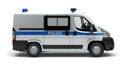 Mannschaftswagen der Polizei in der Seitenensicht - 3D Visualisierung