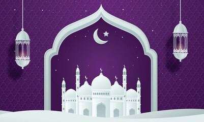 Islamic Arabic luxury ornamental background with mosque