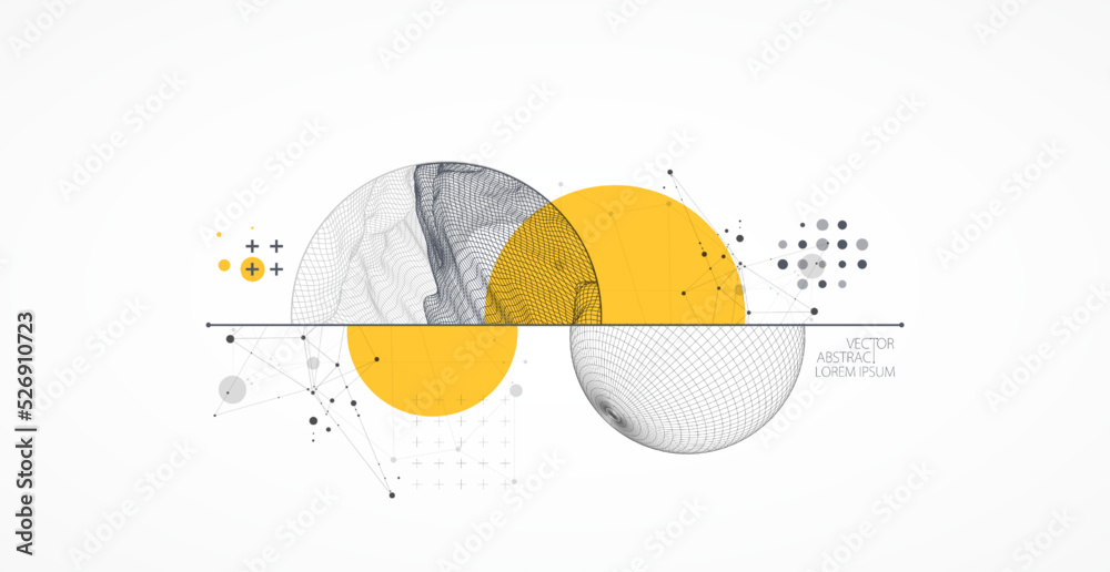 Aufkleber Sphere  theme with connected lines in technology style background. Wireframe illustration. Abstract 3d grid design.