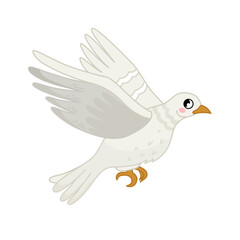 Vector  illustration of cartoon cute pigeon isolated on white background.