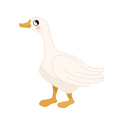 Vector  illustration of cartoon cute goose isolated on white background. Farm animals collection. 