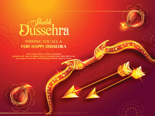 Dussehra Festival illustration of Bow and Arrow, Lord Rama killing Ravana in Dussehra Navratri festival of India
