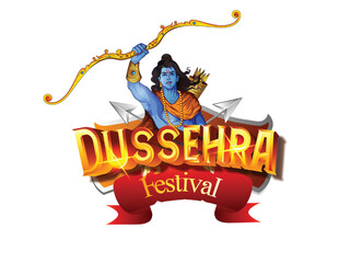 Dussehra Festival illustration of Bow and Arrow, Lord Rama killing Ravana in Dussehra Navratri festival of India