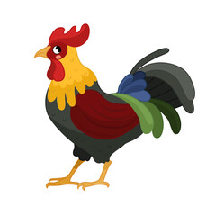 Vector  illustration of cartoon cute rooster isolated on white background. Farm animals collection. 