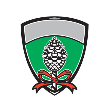 Thyrsus Pine Cone Staff Leaves Crest Retro