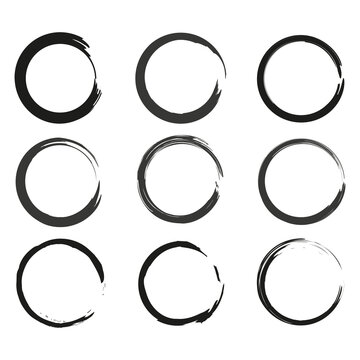 Hand drawn brush circles. Round frame set. Grunge texture background. Vector illustration. stock image.