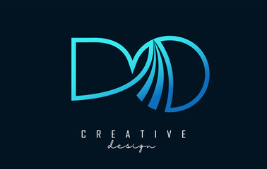 Outline blue letters Do d o logo with leading lines and road concept design. Letters with geometric design.