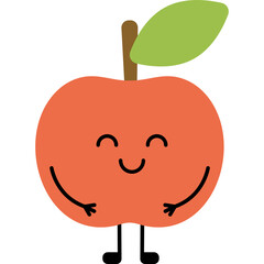 Cute apple in kawaii style. Cartoon autumn character, png simple flat symbols. Harvest, autumn, fruit. Color design for sticker, icon, illustration.