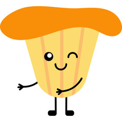 Cartoon forest mushroom chanterelle in kawaii style. Png cute flat simple character. Autumn, harvest, smile, autumn. Trendy children's design illustration. © Kateryna Tkachenko