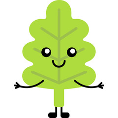 Cute cartoon autumn leaf in kawaii style. Happy simple flat png nature character. Kids sticker design, illustration. Autumn, ecology, season, hugs.